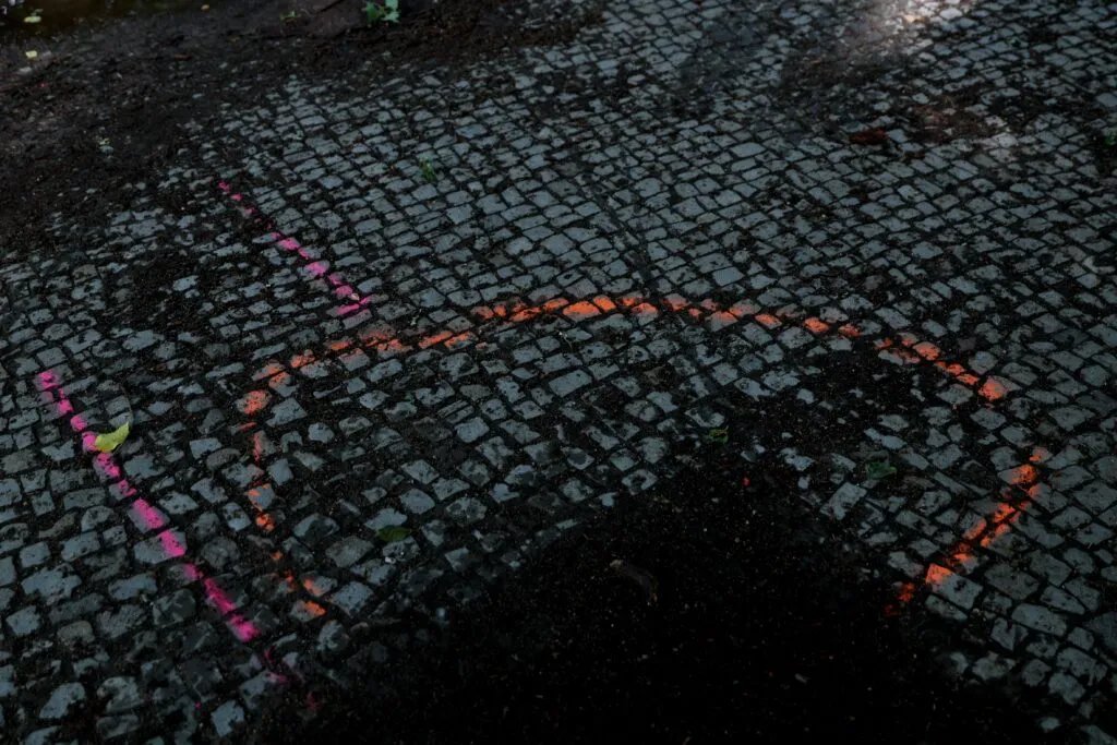 Police markers near the scene of the attack