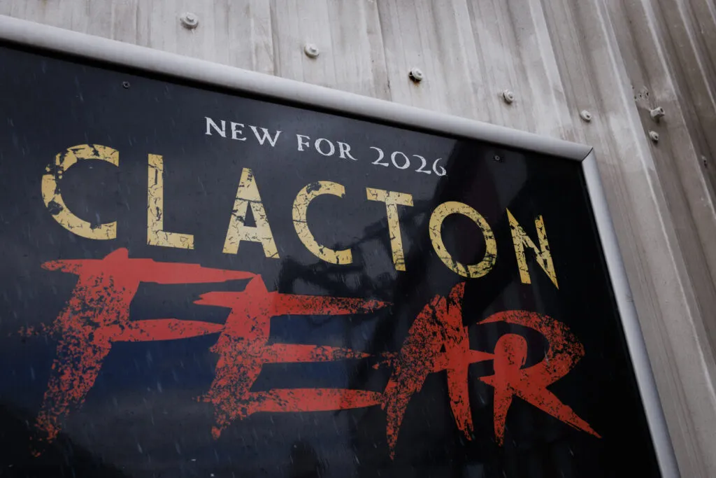 A poster reading &lsquo;Clacton Fear&rsquo; on the pier