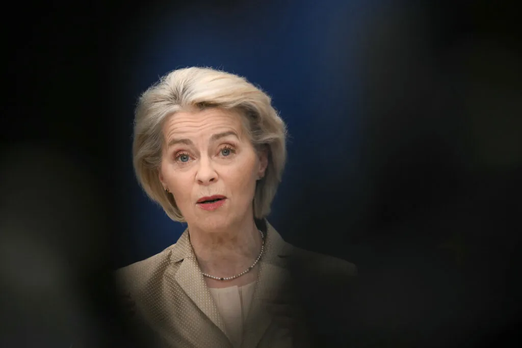 Ursula von der Leyen at a podium