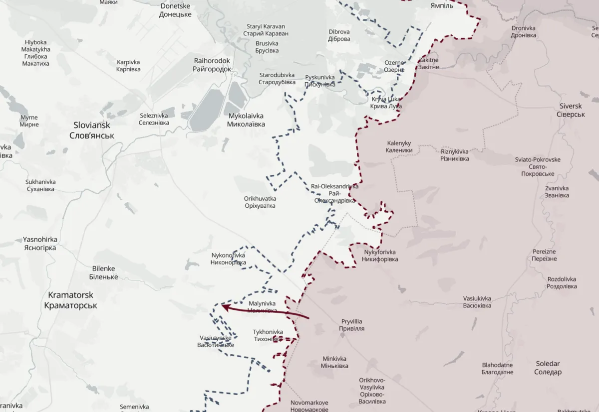 Local map and contested villages near Sloviansk